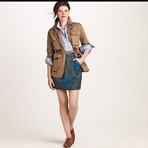 J.CREW Women Blue Green Pleated Pockets Lined Zipper Back A Line Skirt Size 0